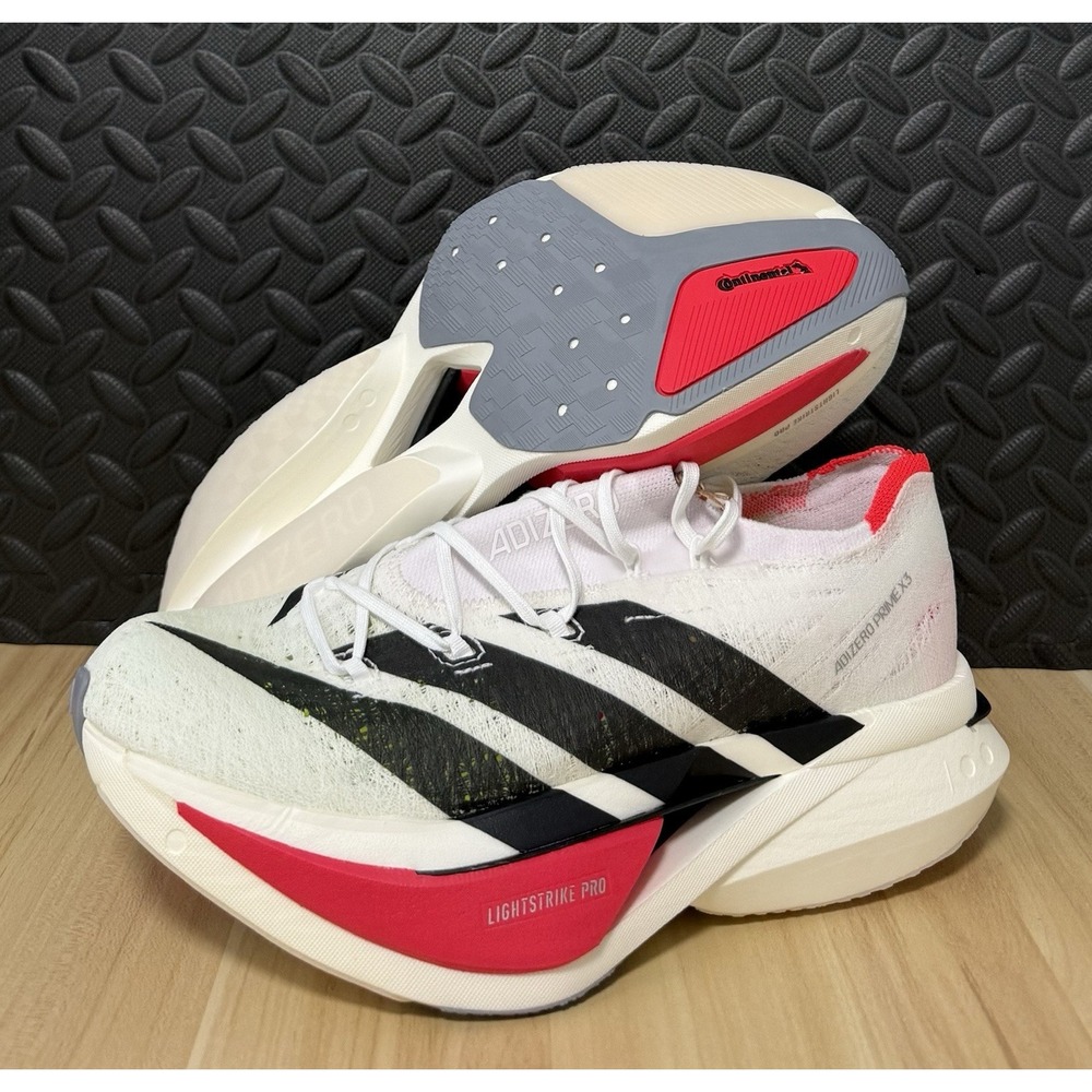 Adidas Adizero Prime x 3.0 Strung Running Shoes White Red JR2597 Mens Size 8.5